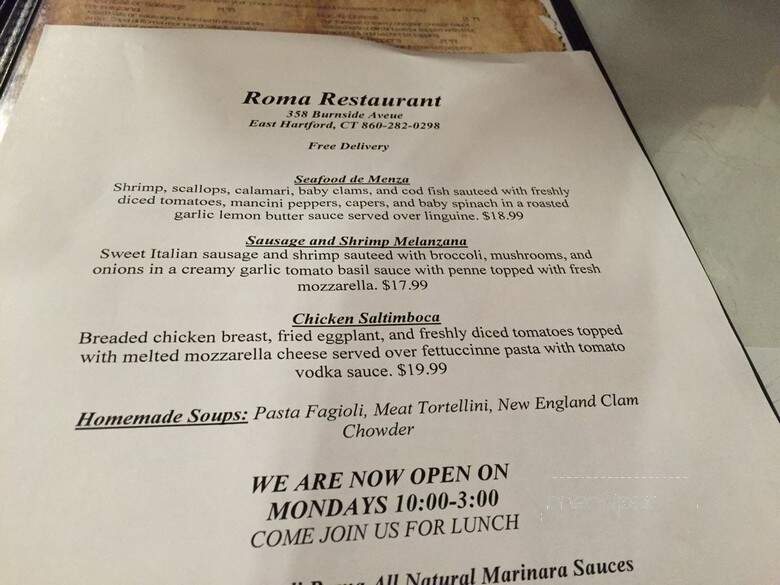 Roma Restaurant & Pizzeria - East Hartford, CT menu_pic