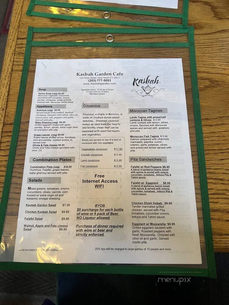 Kasbah Garden Cafe - New Haven, CT menu_pic