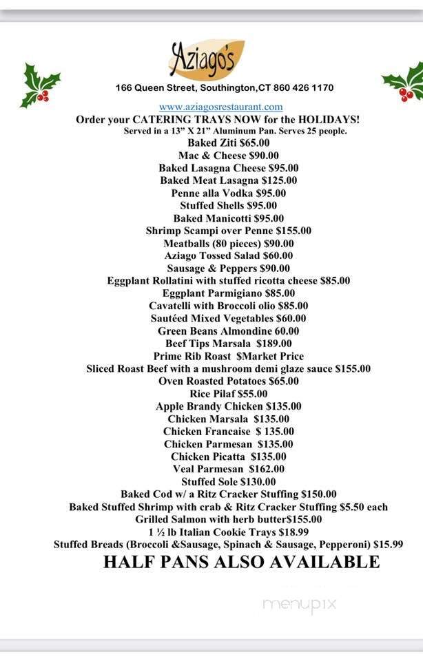 Aziago's Restaurant Cafe - Southington, CT menu_pic