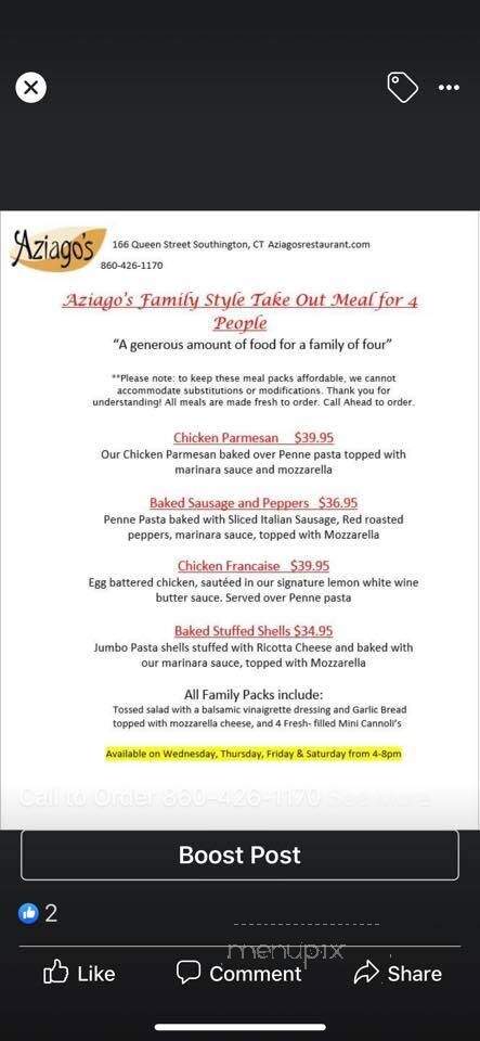 Aziago's Restaurant Cafe - Southington, CT menu_pic