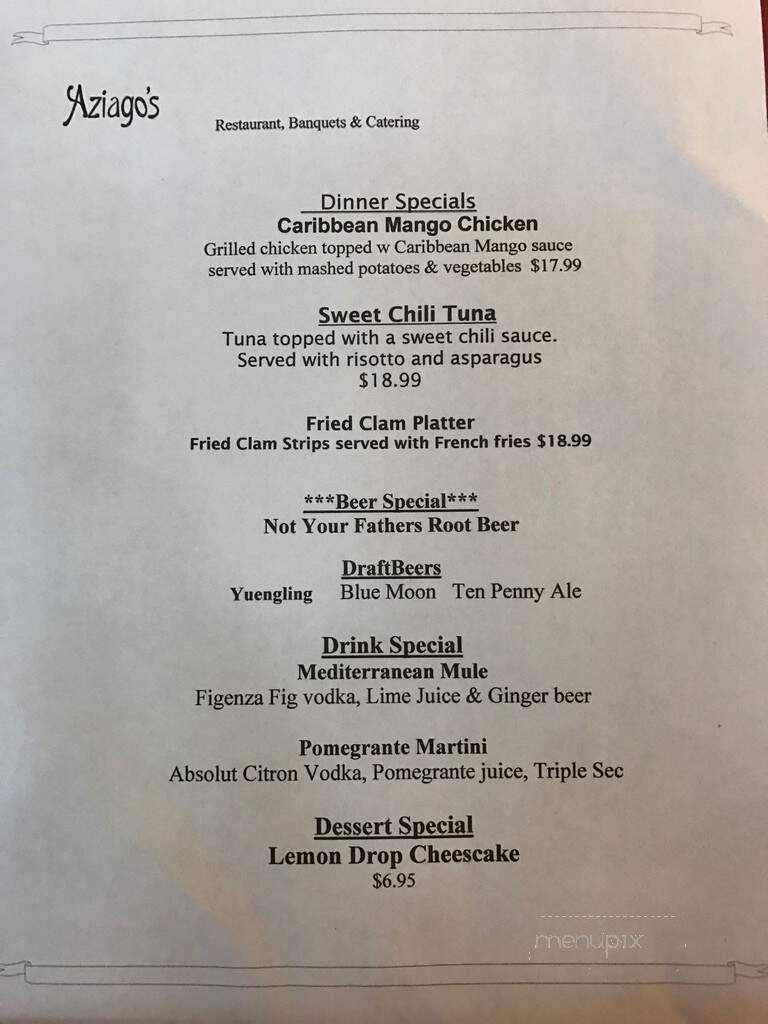 Aziago's Restaurant Cafe - Southington, CT menu_pic