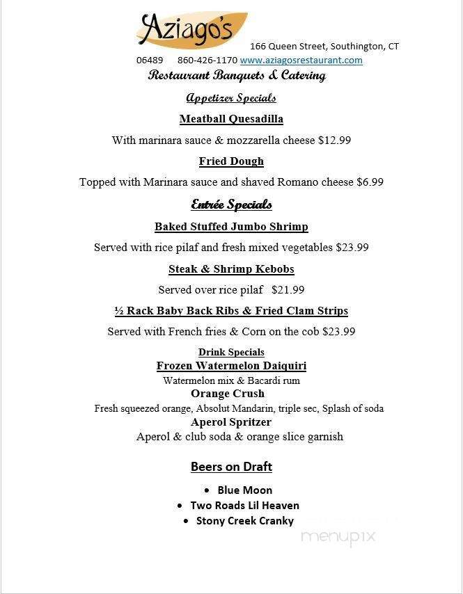 Aziago's Restaurant Cafe - Southington, CT menu_pic