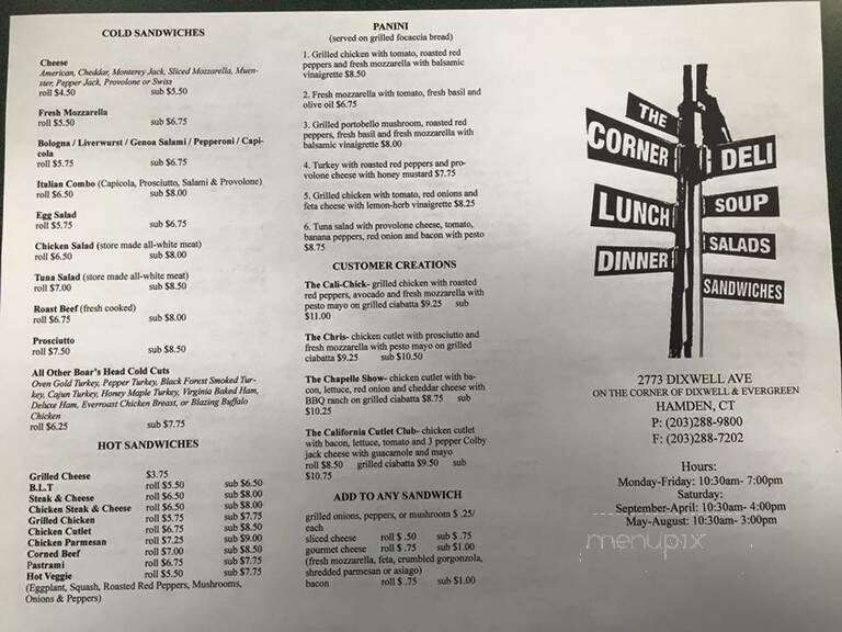 Corner Deli - Hamden, CT menu_pic