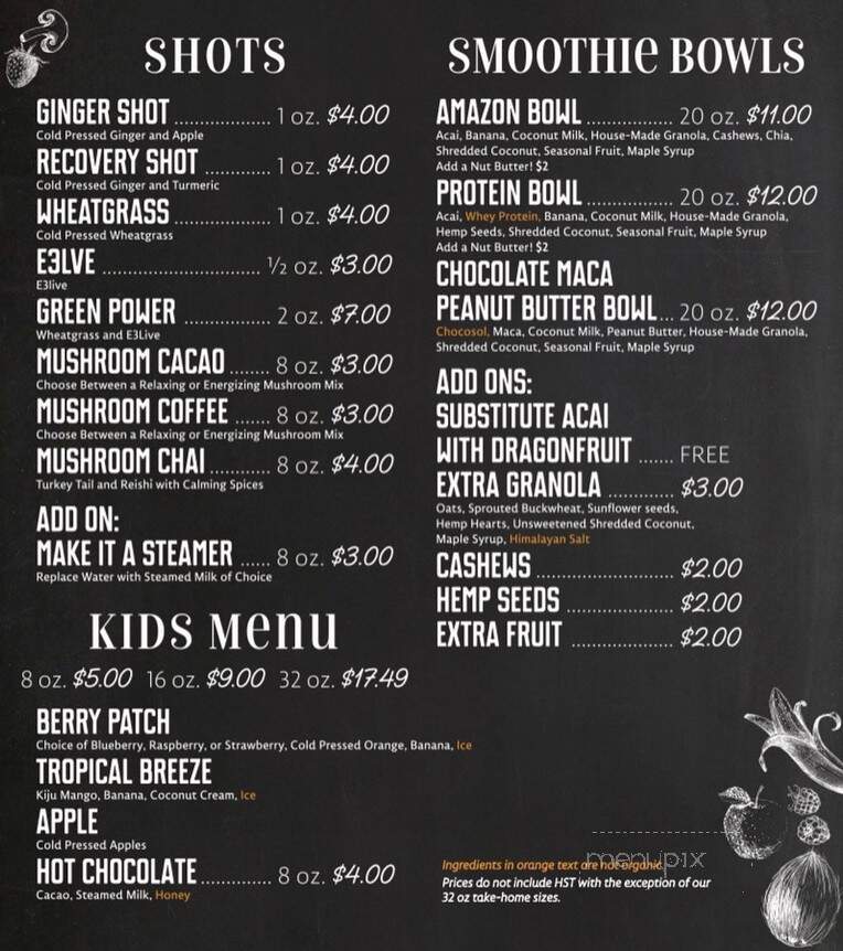 The Big Carrot Organic Juice Bar - Toronto, ON menu_pic