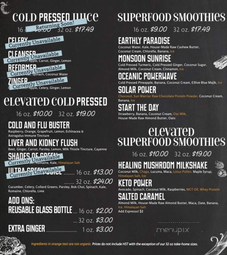 The Big Carrot Organic Juice Bar - Toronto, ON menu_pic