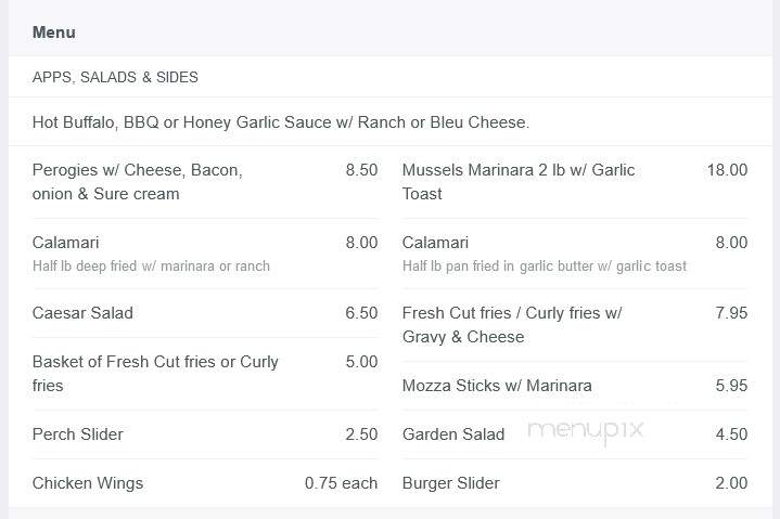 Scudder Beach Bar & Grill - Pelee Island, ON menu_pic