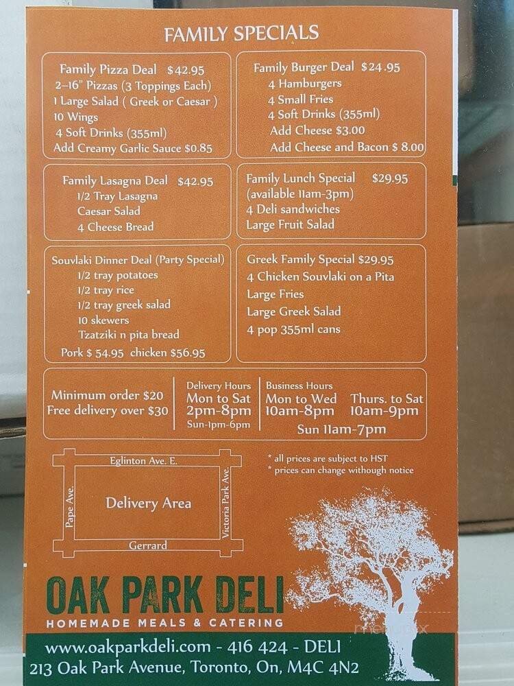 Oak Park Deli - East York, ON menu_pic