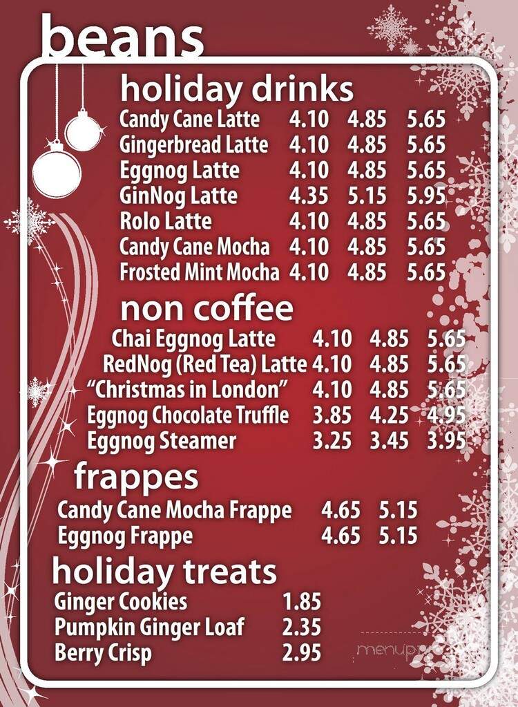 Beans Coffee Bar and Bistro - Wetaskiwin, AB menu_pic