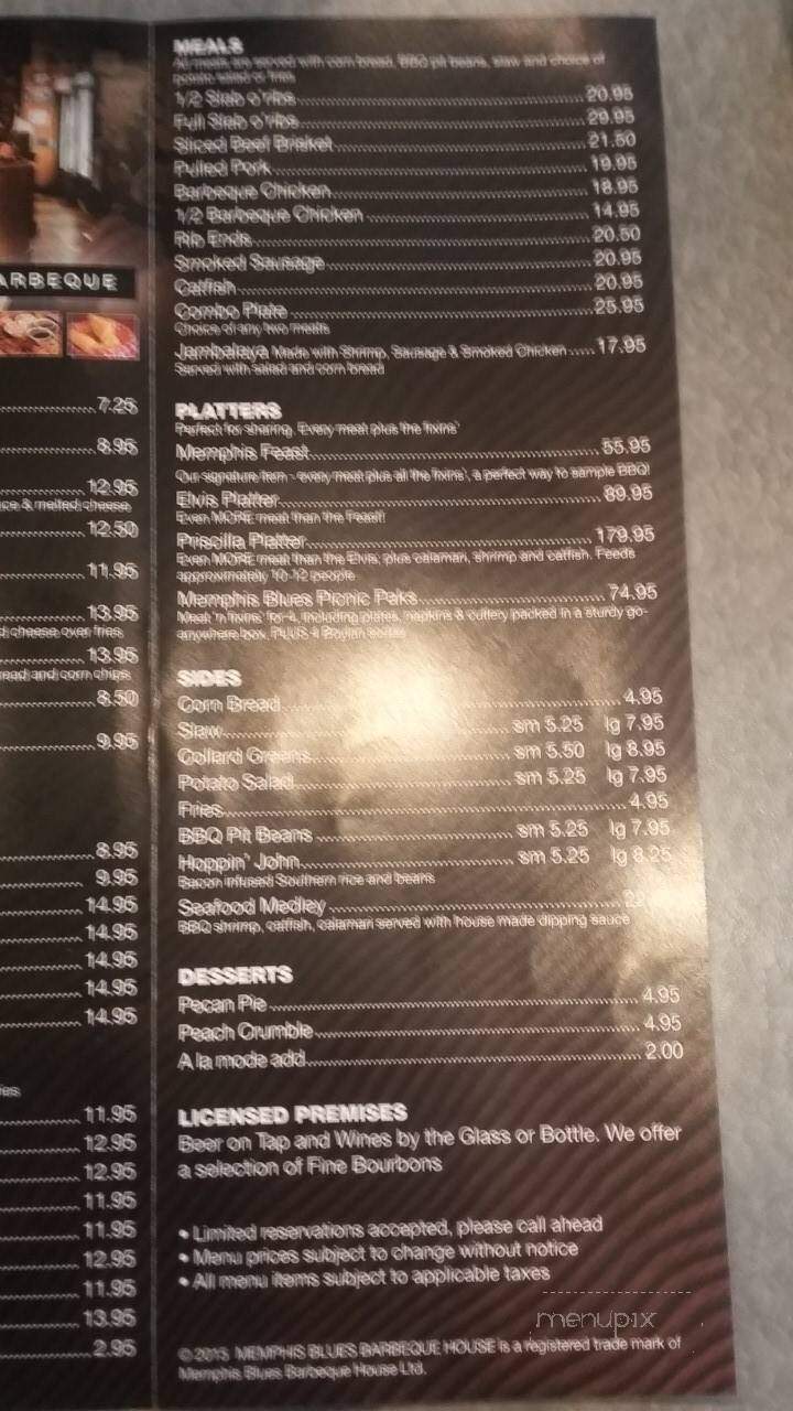 Memphis Blues Barbeque House - Edmonton, AB menu_pic