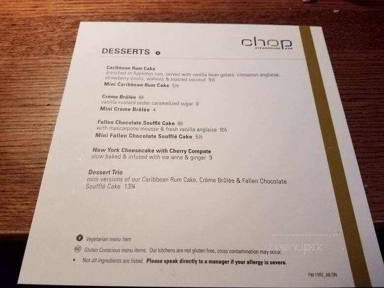 Chop Steakhouse & Bar - Toronto, ON menu_pic