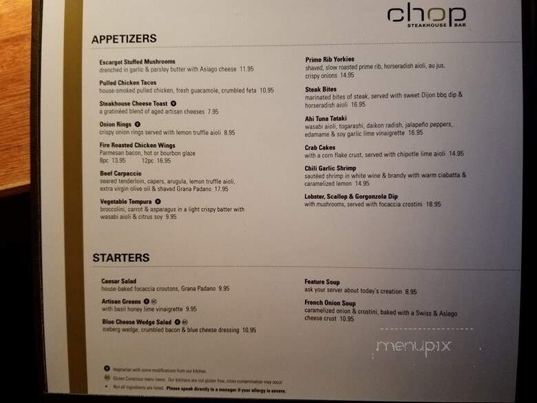 Chop Steakhouse & Bar - Toronto, ON menu_pic