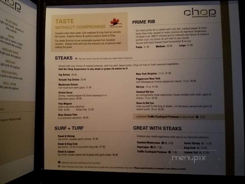 Chop Steakhouse & Bar - Toronto, ON menu_pic