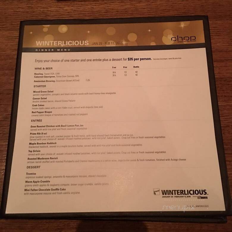 Chop Steakhouse & Bar - Toronto, ON menu_pic
