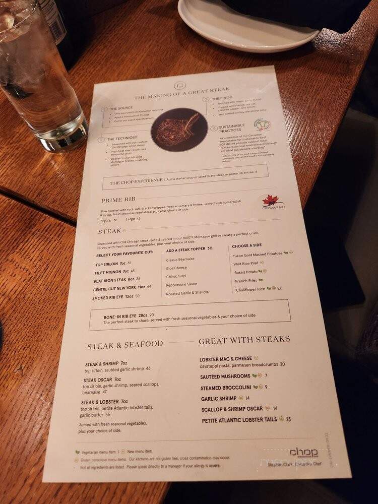 Chop Steakhouse & Bar - Toronto, ON menu_pic