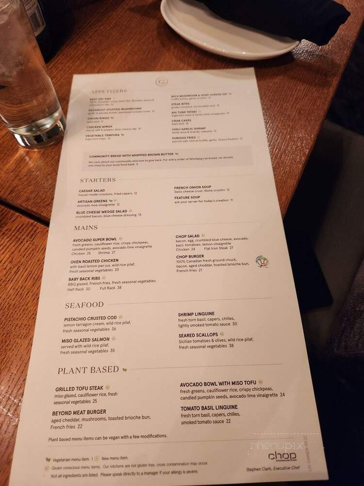 Chop Steakhouse & Bar - Toronto, ON menu_pic