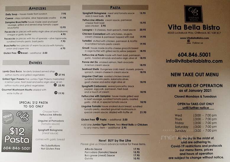 Vita Bella Bistro - Chilliwack, BC menu_pic