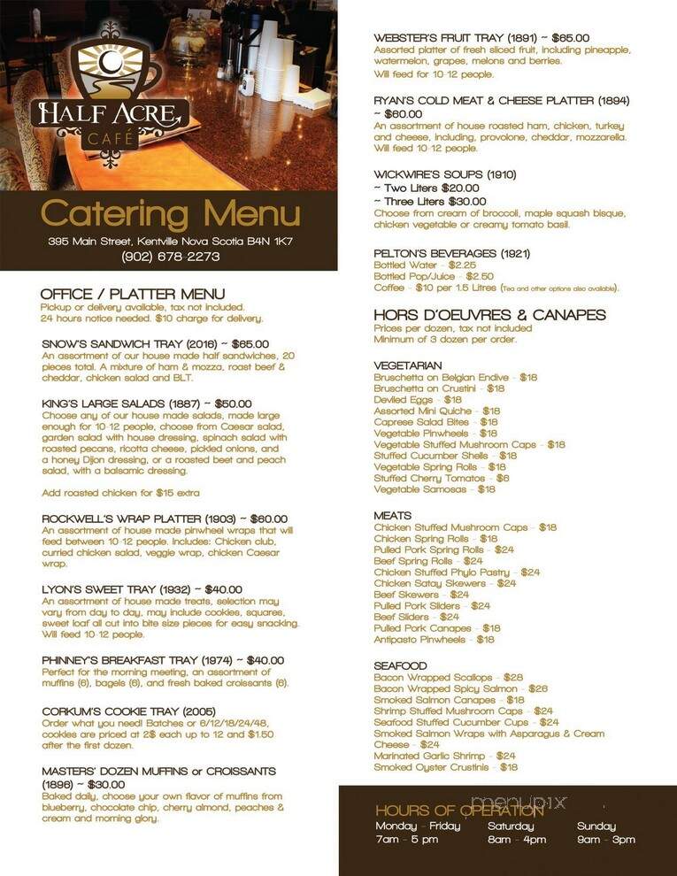 Half Acre Cafe - Kentville, NS menu_pic