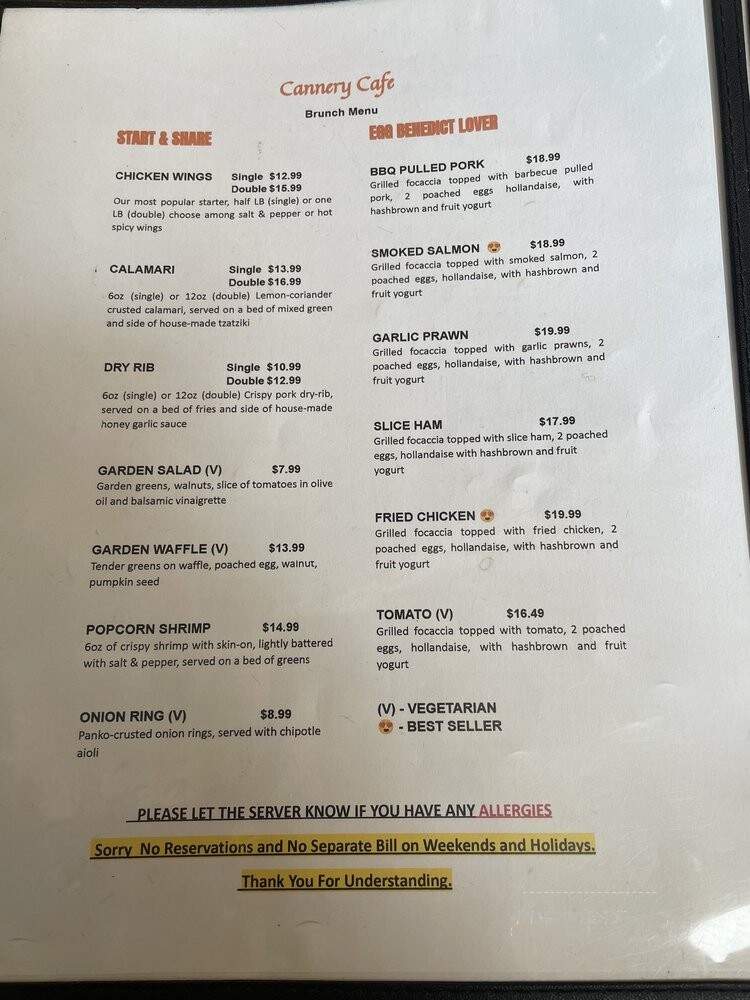 Cannery Cafe - Richmond, BC menu_pic