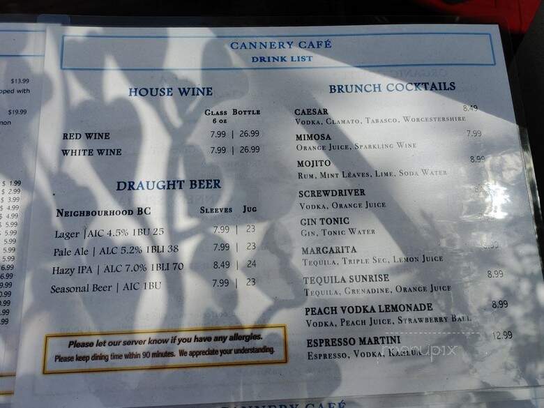 Cannery Cafe - Richmond, BC menu_pic