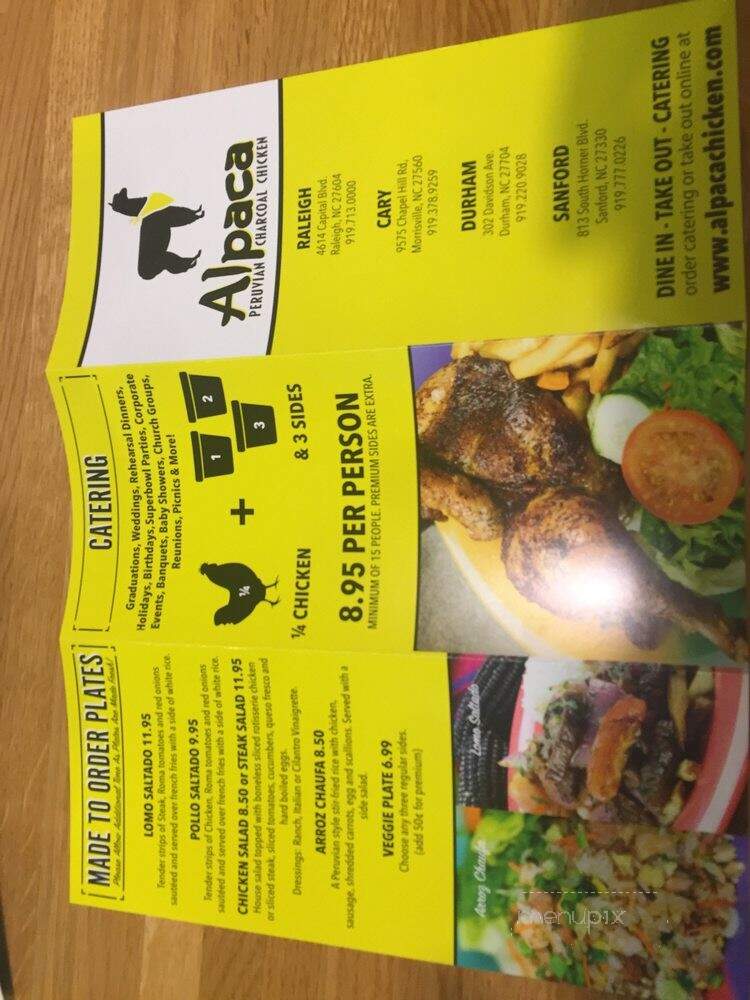 Alpaca Peruvian Charcoal Chicken - Sanford, NC menu_pic