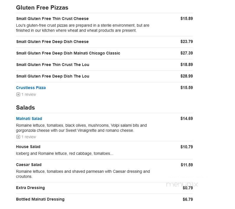 Lou Malnati's Pizzeria - Cary, IL menu_pic