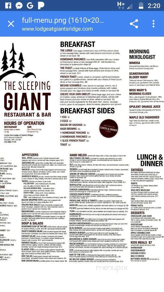 Lodge at Giants Ridge Restaurant - Biwabik, MN menu_pic