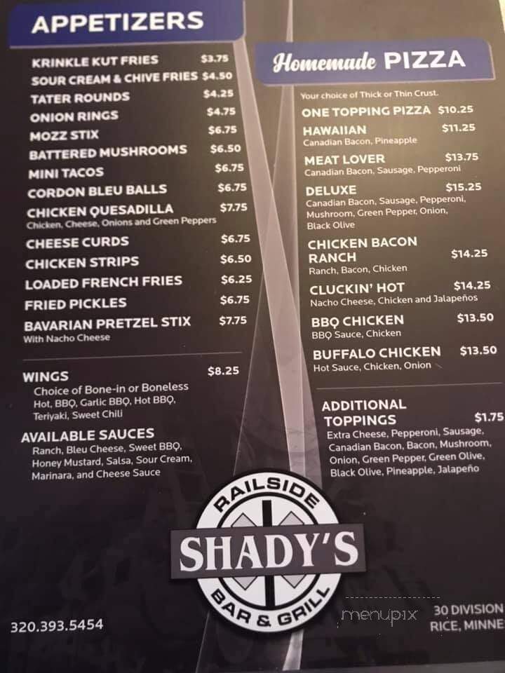 Shady's Bar & Grill - Rice, MN menu_pic