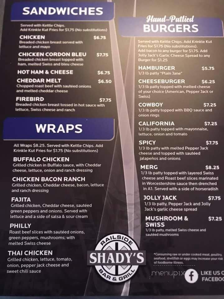 Shady's Bar & Grill - Rice, MN menu_pic