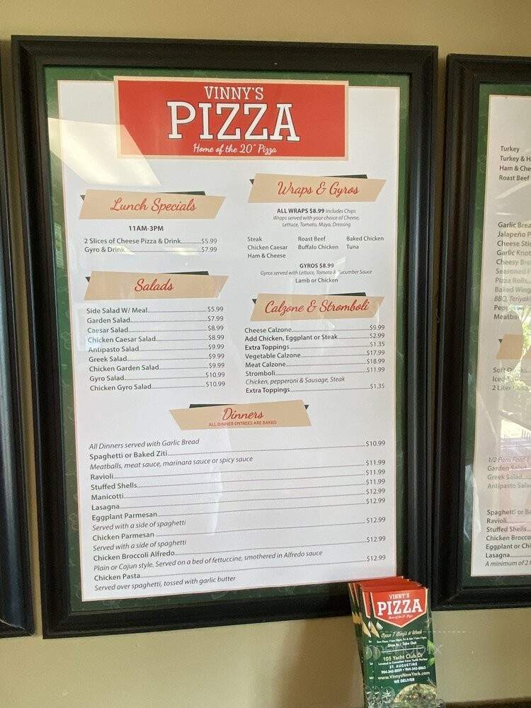 Vinny's Pizza - St Augustine, FL menu_pic
