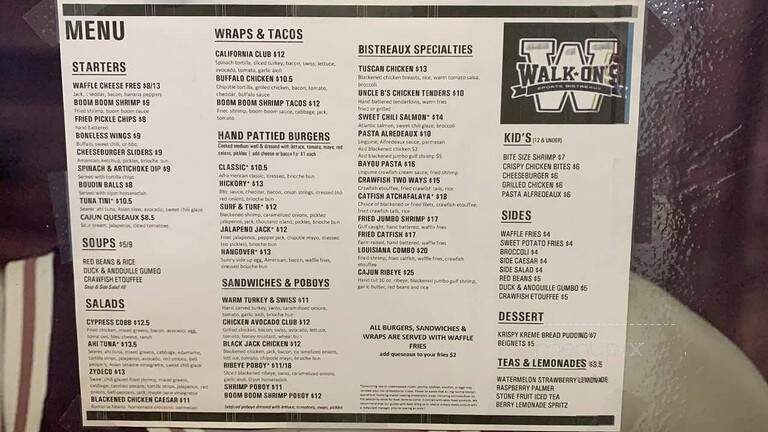 Walk-On's Sports Bistreaux - Lake Charles, LA menu_pic