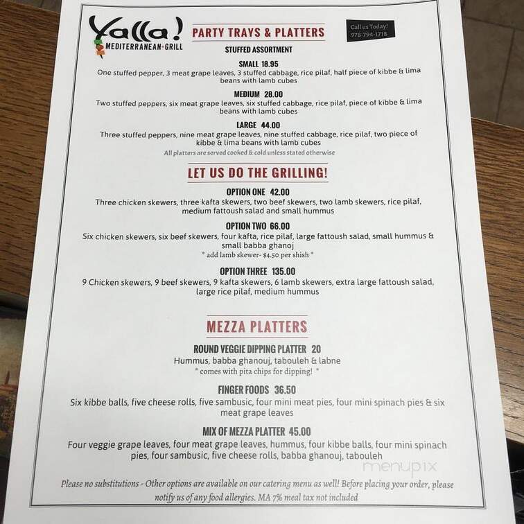 Yalla! Grill - Methuen, MA menu_pic