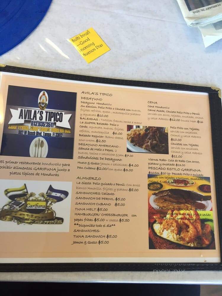 Avila's Tipico Honduras Restaurante - Tampa, FL menu_pic