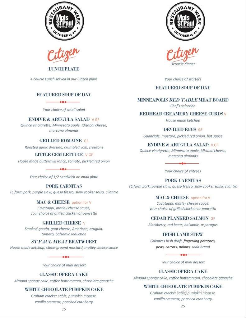 Citizen Supper Club - Saint Paul, MN menu_pic