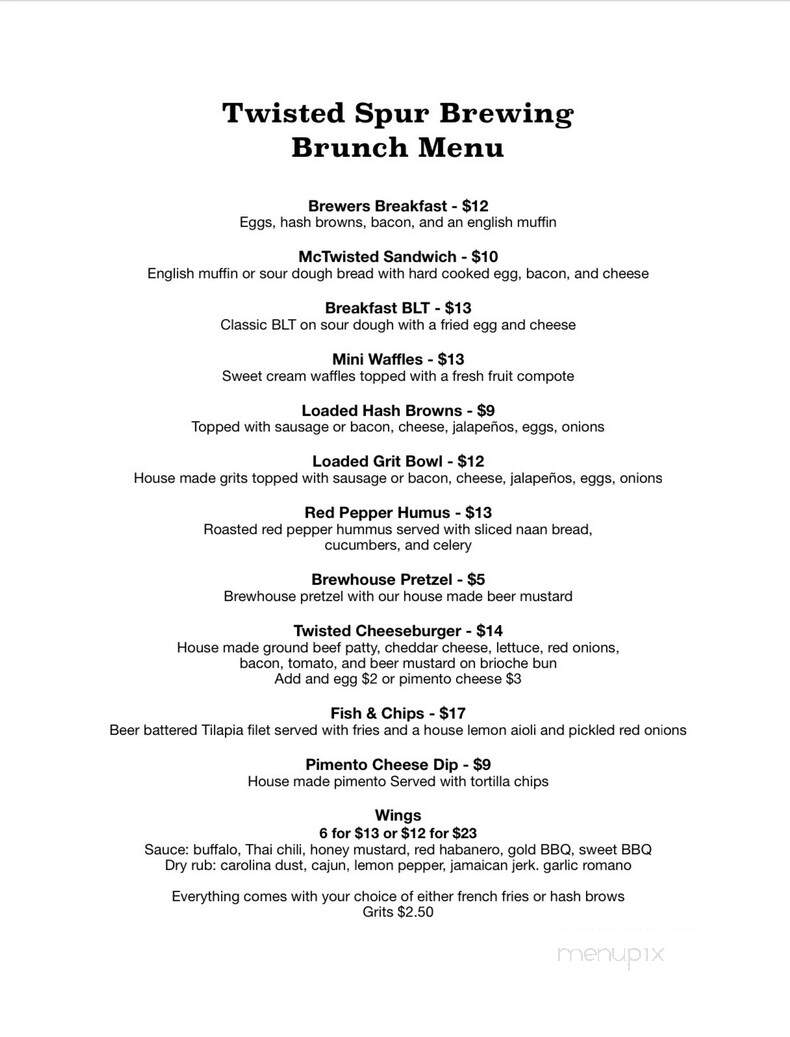 Twisted Spur Brewing - Columbia, SC menu_pic
