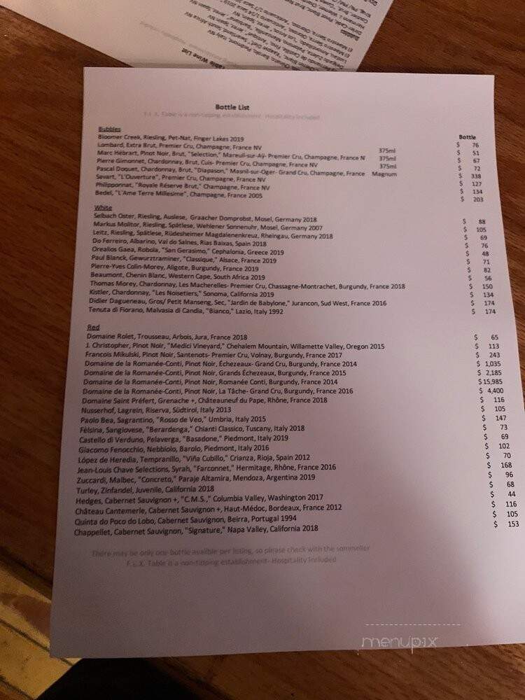 FLX Table - Geneva, NY menu_pic