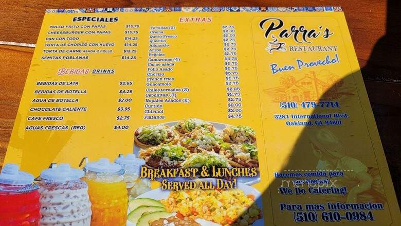 Parra's Restaurant - Oakland, CA menu_pic