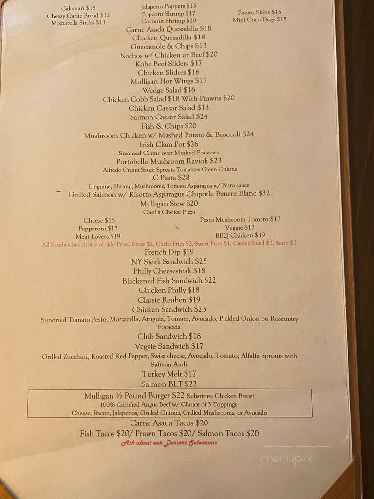 Mulligan Public House - Carmel-by-the-Sea, CA menu_pic