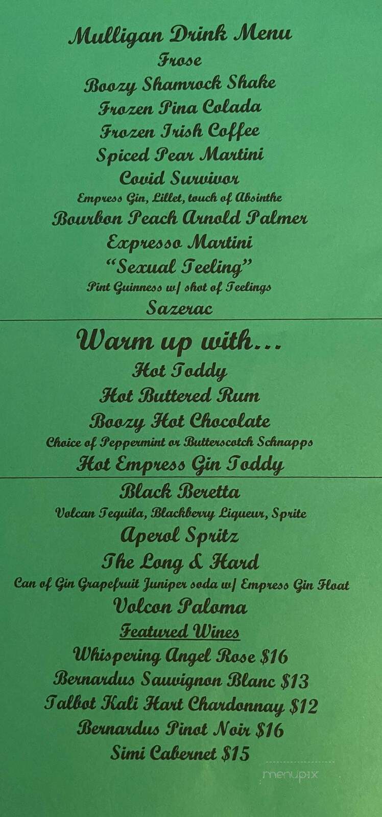 Mulligan Public House - Carmel-by-the-Sea, CA menu_pic
