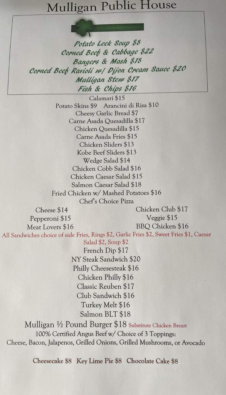 Mulligan Public House - Carmel-by-the-Sea, CA menu_pic