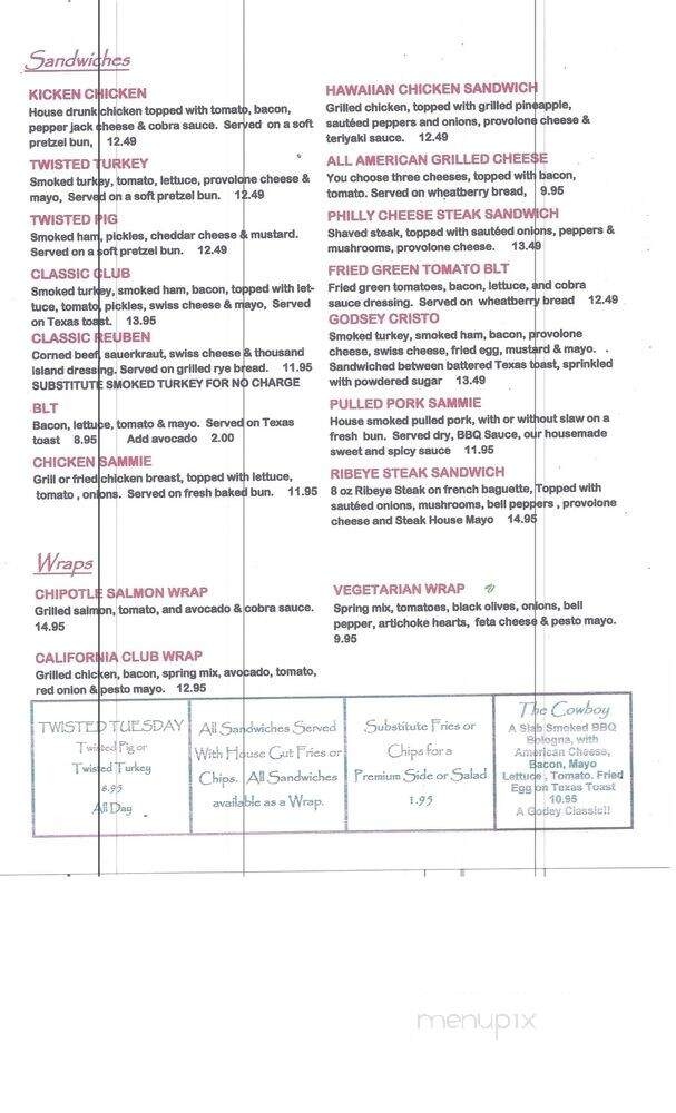 Godsey's Grill Songbird - Jonesboro, AR menu_pic