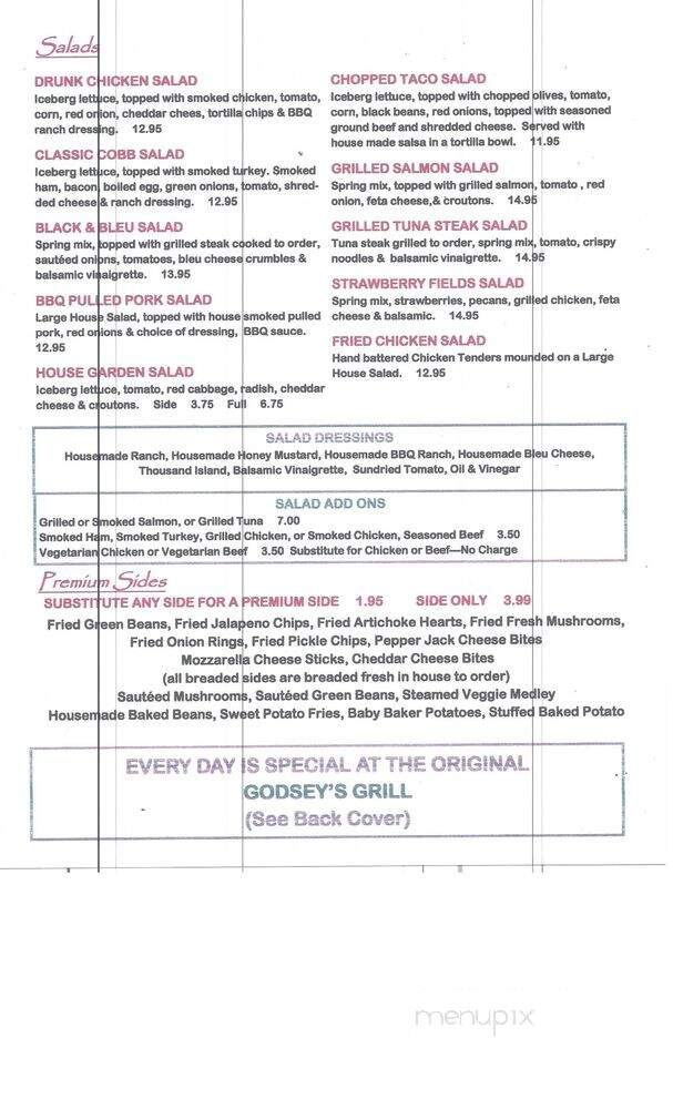 Godsey's Grill Songbird - Jonesboro, AR menu_pic