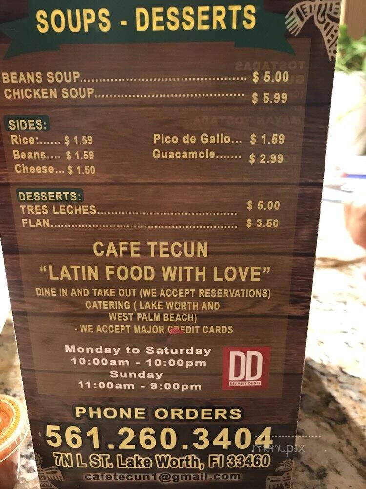 Cafe Tecun - Lake Worth, FL menu_pic