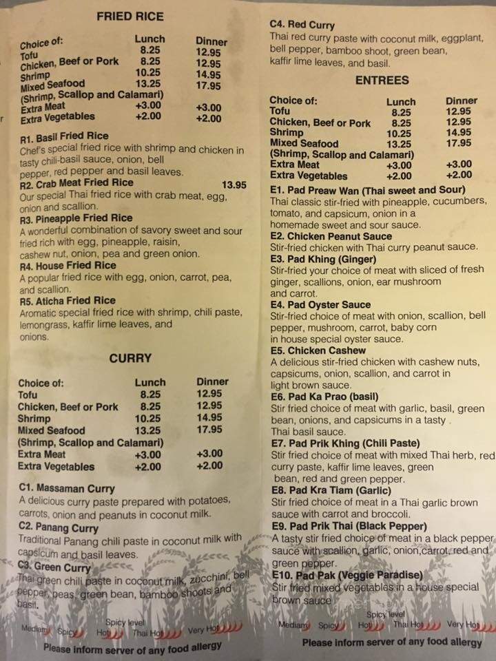 Aticha Thai Cuisine - Williamsburg, VA menu_pic