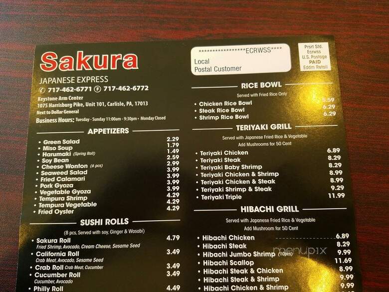 Sakura Hibachi Express - Carlisle, PA menu_pic