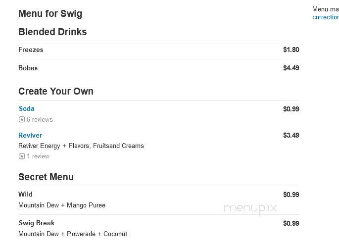 Swig N' Sweets - Logan, UT menu_pic