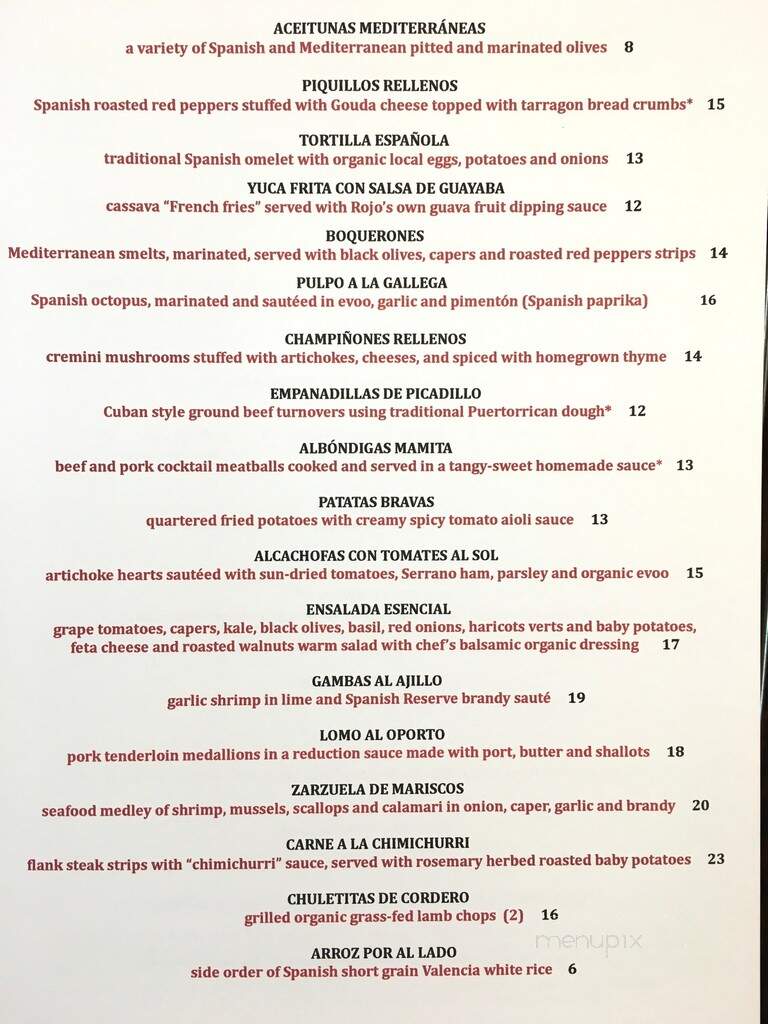 Rojo Tapas and Wine - Tivoli, NY menu_pic