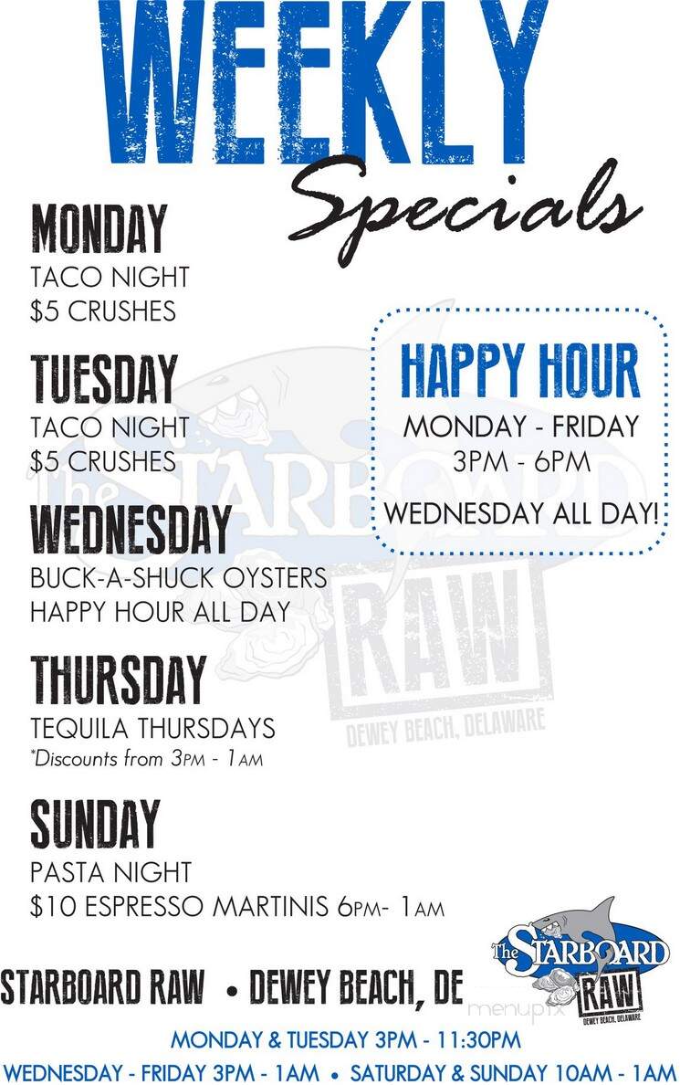 Starboard Raw - Dewey Beach, DE menu_pic
