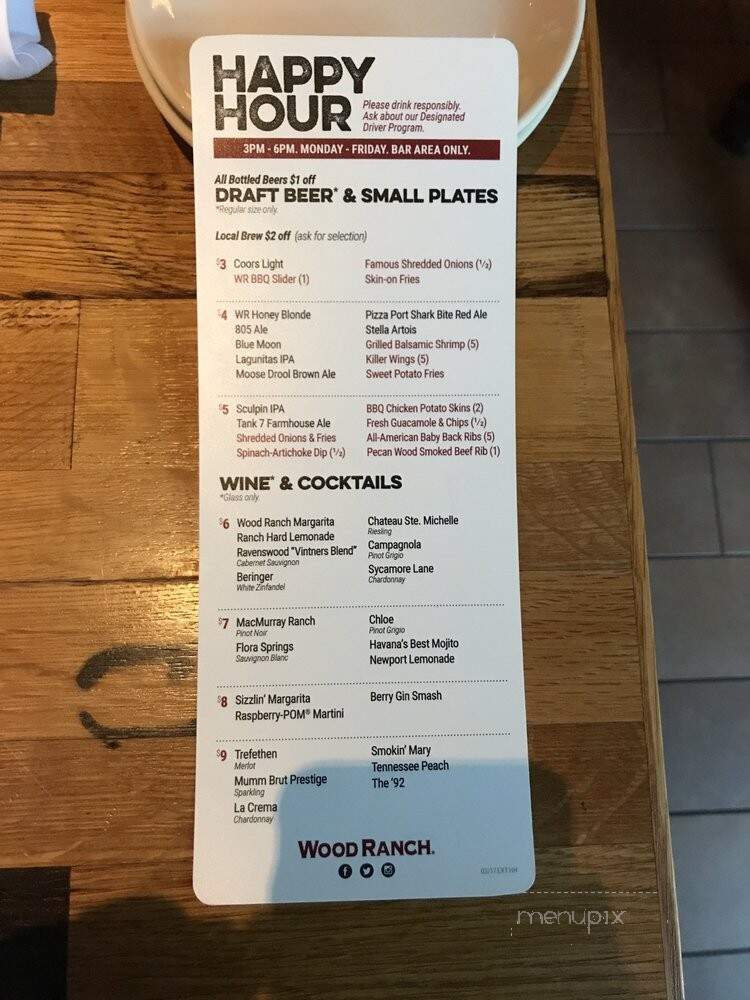 Wood Ranch BBQ & Grill - Burbank, CA menu_pic