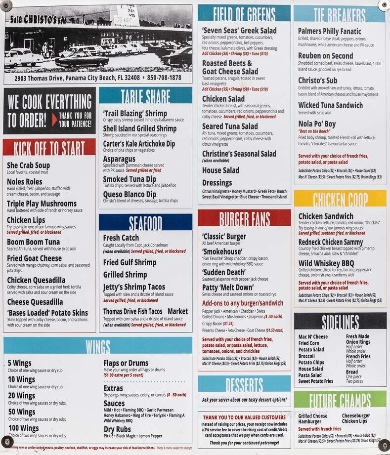 Christo's Sports Bar & Grill - Panama City, FL menu_pic