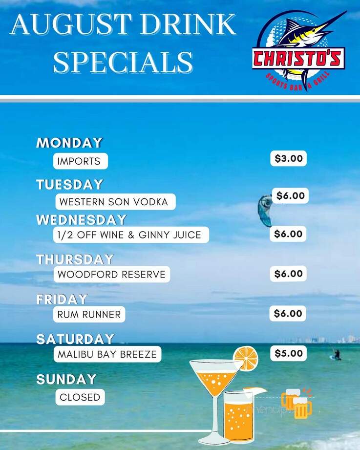 Christo's Sports Bar & Grill - Panama City, FL menu_pic